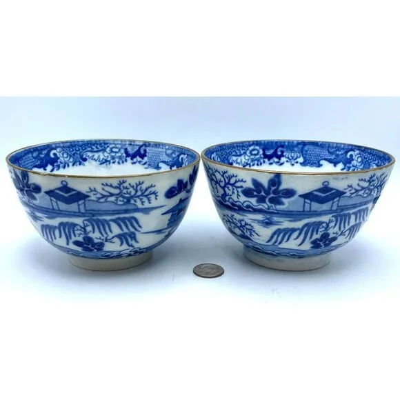 Staffordshire Pearlware Transferware Bowls Blue White late 18th early 19th cent - Picture 8 of 8